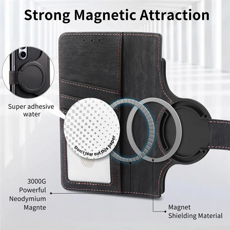 For Samsung Galaxy Z Fold8 Ultra Magnetic Case PU Leather Zipper Wallet RFID Blocking Protective Cover - Black