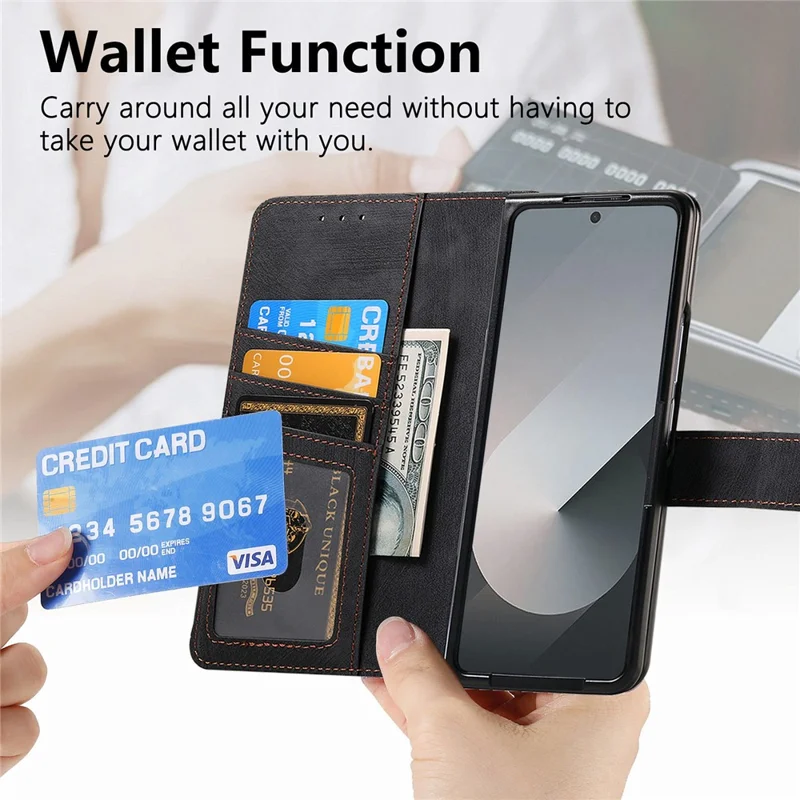 For Samsung Galaxy Z Fold8 Ultra Magnetic Case PU Leather Zipper Wallet RFID Blocking Protective Cover - Black