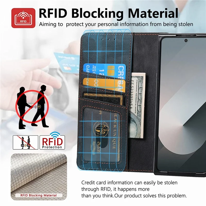 For Samsung Galaxy Z Fold8 Ultra Magnetic Case PU Leather Zipper Wallet RFID Blocking Protective Cover - Black
