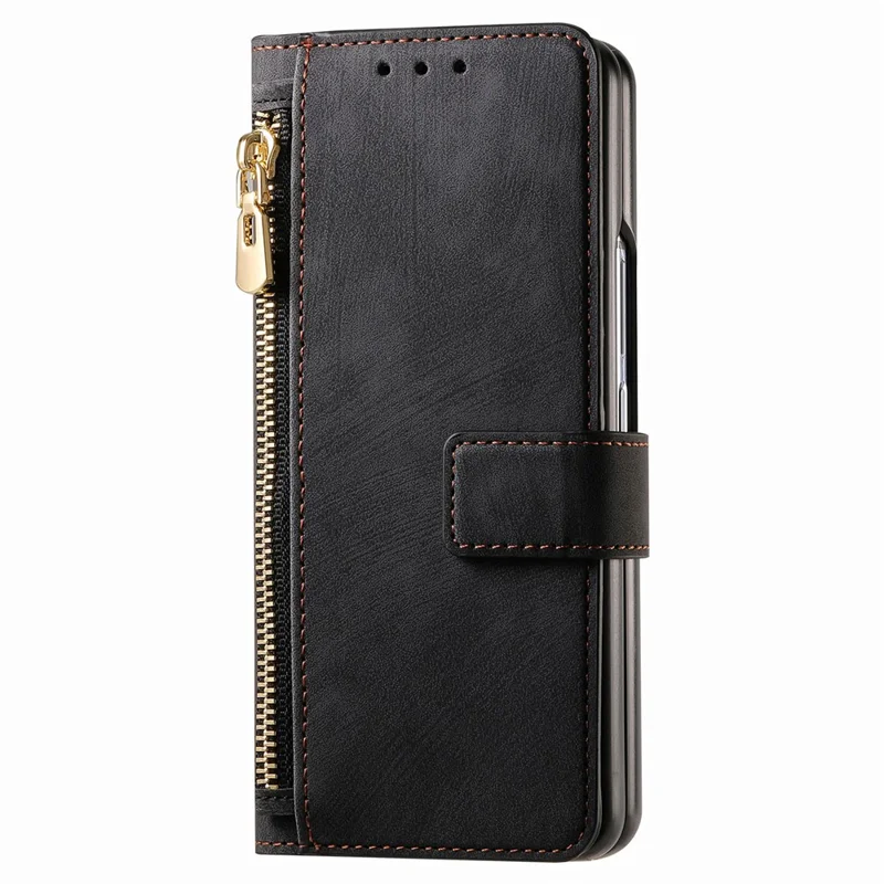 For Samsung Galaxy Z Fold8 Ultra Magnetic Case PU Leather Zipper Wallet RFID Blocking Protective Cover - Black