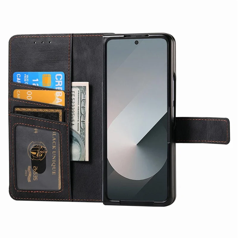 For Samsung Galaxy Z Fold8 Ultra Magnetic Case PU Leather Zipper Wallet RFID Blocking Protective Cover - Black