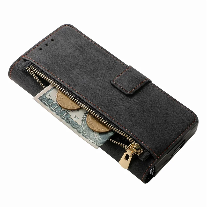 For Samsung Galaxy Z Fold8 Ultra Magnetic Case PU Leather Zipper Wallet RFID Blocking Protective Cover - Black