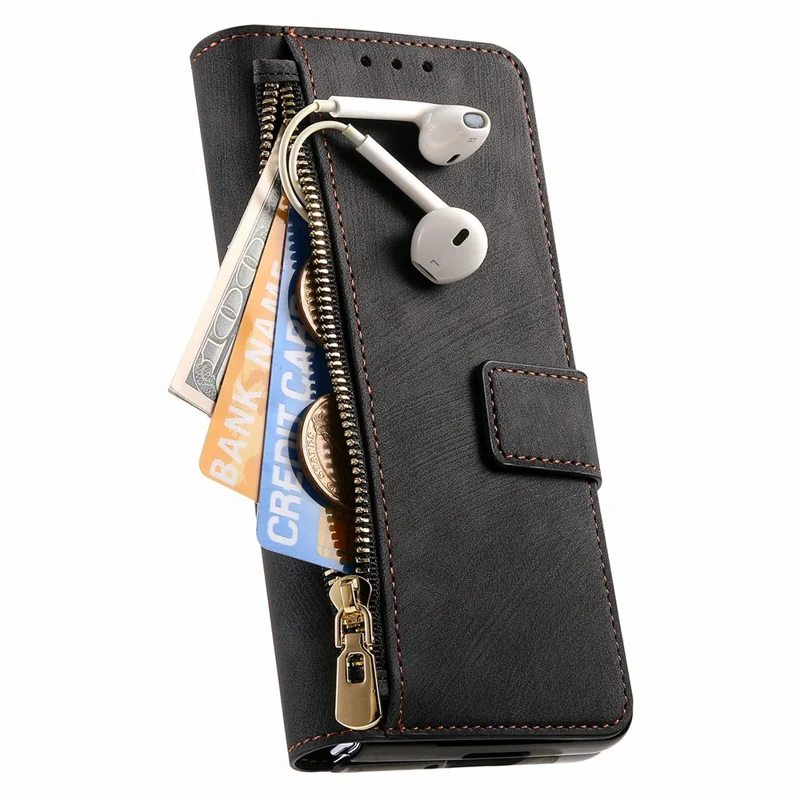 For Samsung Galaxy Z Fold8 Ultra Magnetic Case PU Leather Zipper Wallet RFID Blocking Protective Cover - Black
