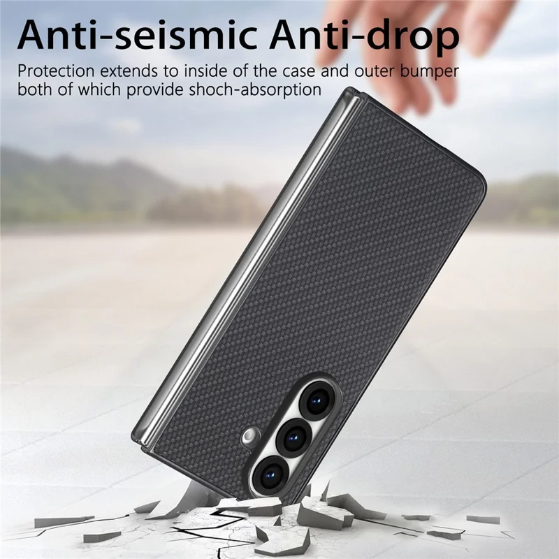 For Samsung Galaxy Z Fold8 Ultra Case Carbon Fiber Texture Leather + PC Anti-Scratch Protective Cover - Black