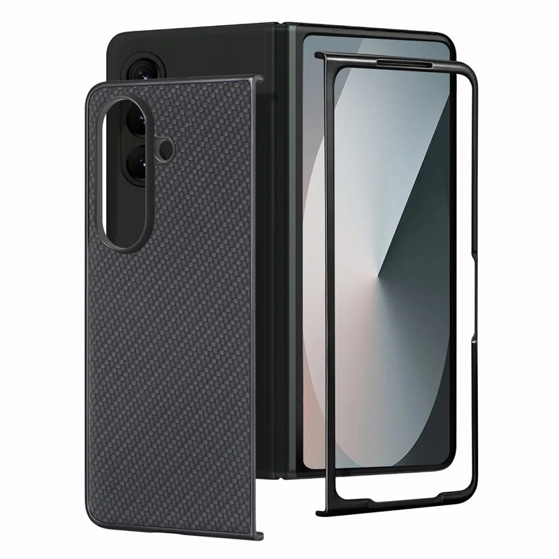 For Samsung Galaxy Z Fold8 Ultra Case Carbon Fiber Texture Leather + PC Anti-Scratch Protective Cover - Black