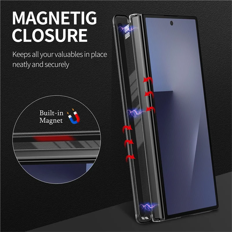For Samsung Galaxy Z Fold8 Ultra Case Magnetic Center Pivot Litchi Texture Leather Protective Back Cover - Black