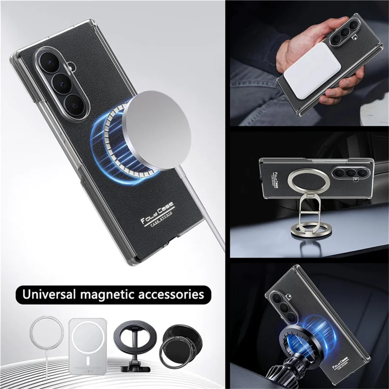 For Samsung Galaxy Z Fold8 Ultra Case Magnetic Center Pivot Litchi Texture Leather Protective Back Cover - Black