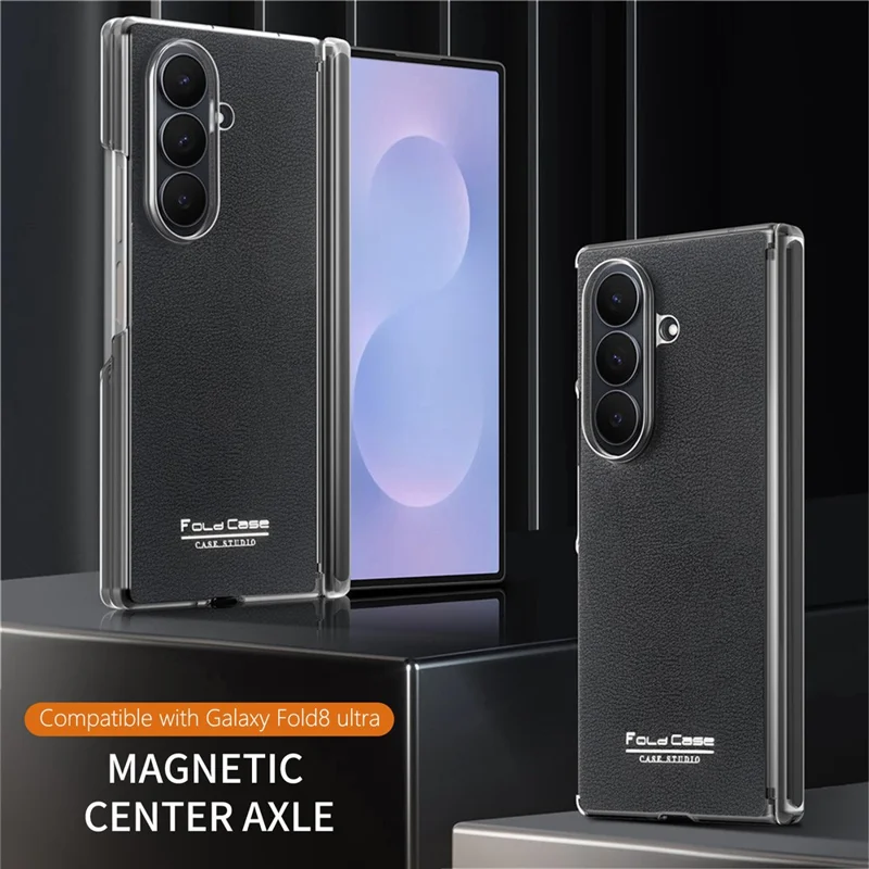 For Samsung Galaxy Z Fold8 Ultra Case Magnetic Center Pivot Litchi Texture Leather Protective Back Cover - Black