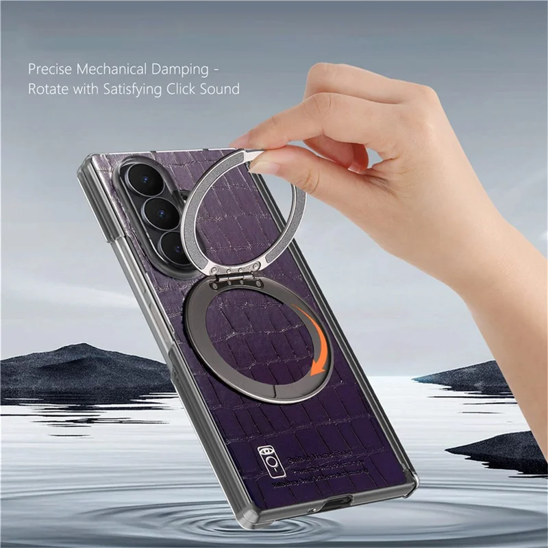 For Samsung Galaxy Z Fold8 Ultra Case Rotating Kickstand Magnetic Center Axis Shockproof Crocodile Pattern Leather Back Cover - Purple