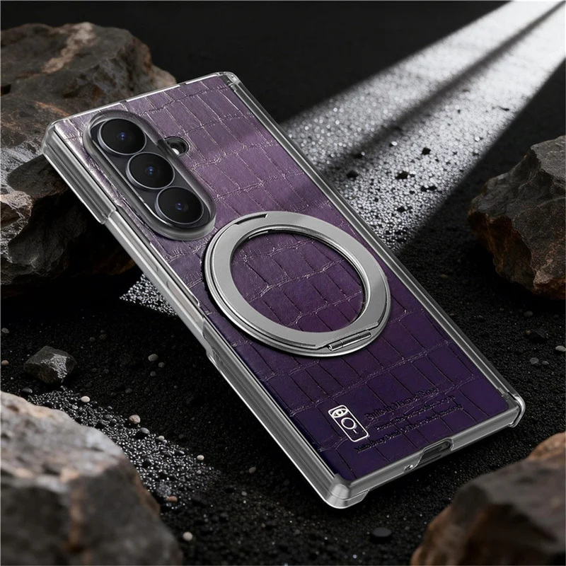 For Samsung Galaxy Z Fold8 Ultra Case Rotating Kickstand Magnetic Center Axis Shockproof Crocodile Pattern Leather Back Cover - Purple