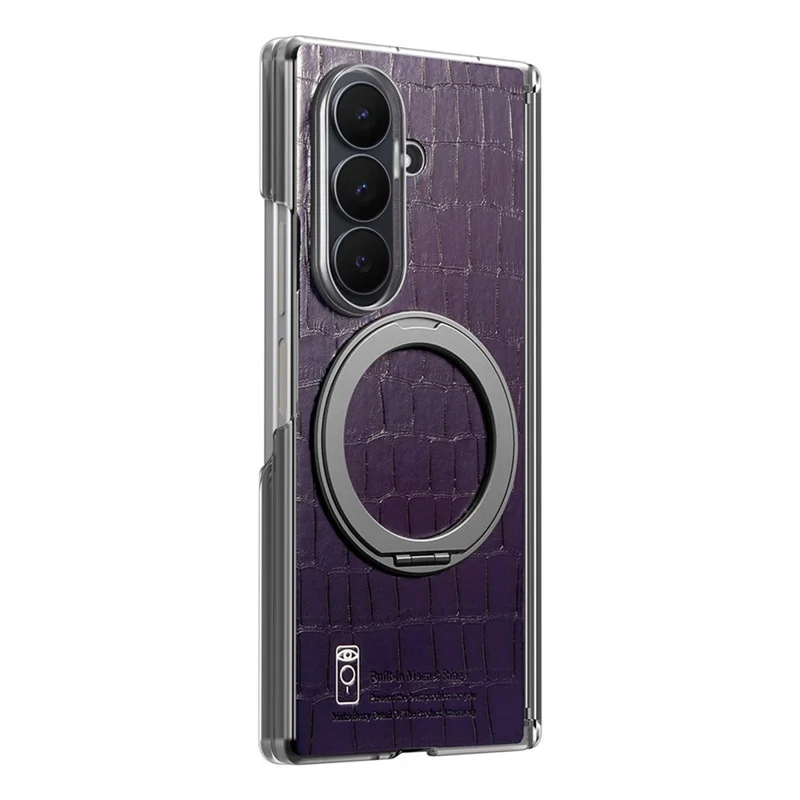 For Samsung Galaxy Z Fold8 Ultra Case Rotating Kickstand Magnetic Center Axis Shockproof Crocodile Pattern Leather Back Cover - Purple