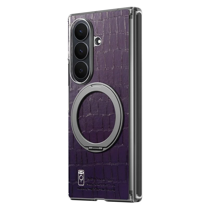 For Samsung Galaxy Z Fold8 Ultra Case Rotating Kickstand Magnetic Center Axis Shockproof Crocodile Pattern Leather Back Cover - Purple