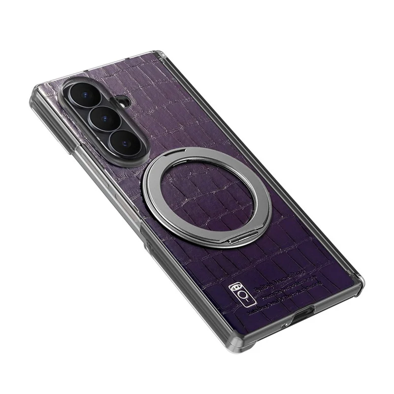 For Samsung Galaxy Z Fold8 Ultra Case Rotating Kickstand Magnetic Center Axis Shockproof Crocodile Pattern Leather Back Cover - Purple