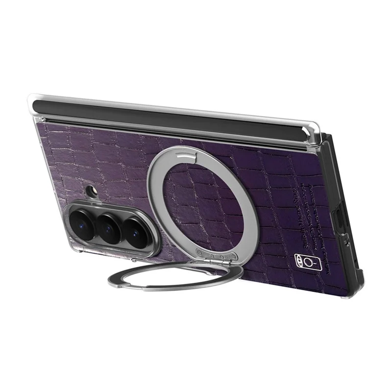 For Samsung Galaxy Z Fold8 Ultra Case Rotating Kickstand Magnetic Center Axis Shockproof Crocodile Pattern Leather Back Cover - Purple