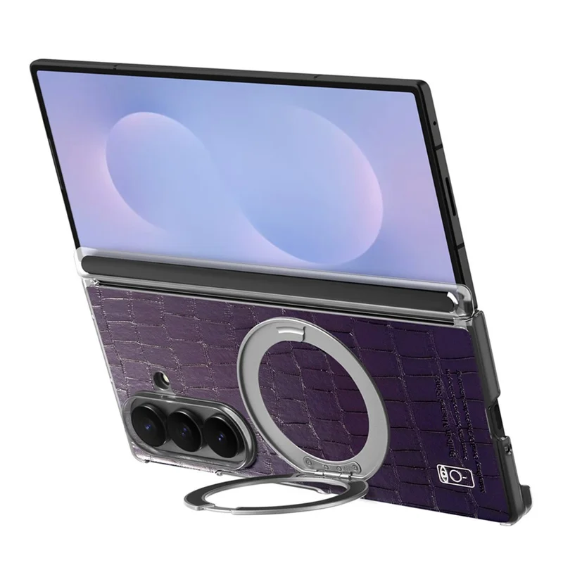 For Samsung Galaxy Z Fold8 Ultra Case Rotating Kickstand Magnetic Center Axis Shockproof Crocodile Pattern Leather Back Cover - Purple