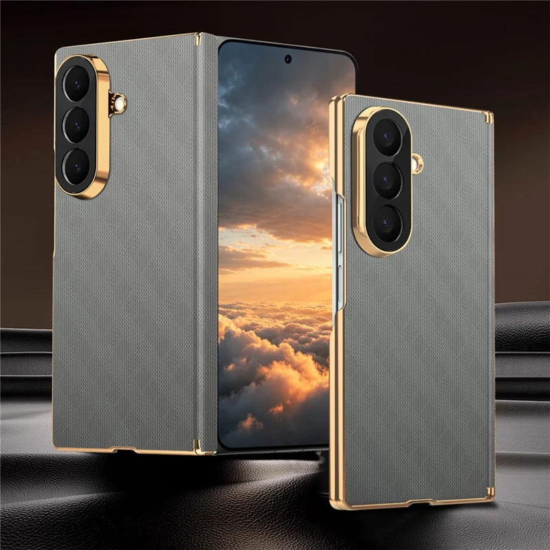 For Samsung Galaxy Z Fold8 Ultra Magnetic Case Dual-Axis Hinge Protection Grid Pattern Leather + PC Phone Back Cover - Grey