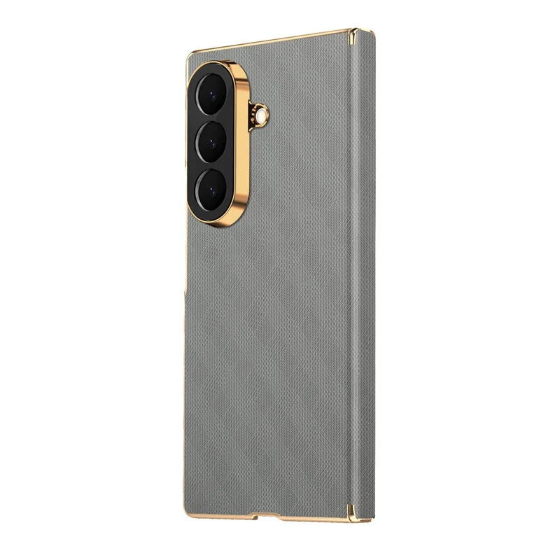 For Samsung Galaxy Z Fold8 Ultra Magnetic Case Dual-Axis Hinge Protection Grid Pattern Leather + PC Phone Back Cover - Grey