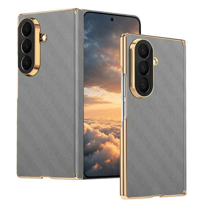 For Samsung Galaxy Z Fold8 Ultra Magnetic Case Dual-Axis Hinge Protection Grid Pattern Leather + PC Phone Back Cover - Grey
