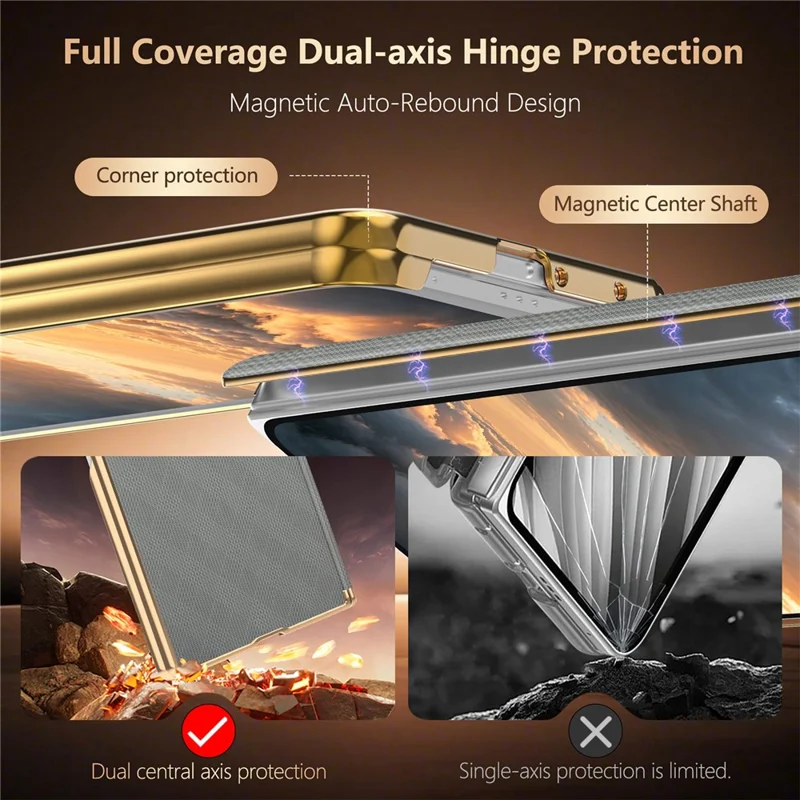 For Samsung Galaxy Z Fold8 Ultra Magnetic Case Dual-Axis Hinge Protection Grid Pattern Leather + PC Phone Back Cover - Grey