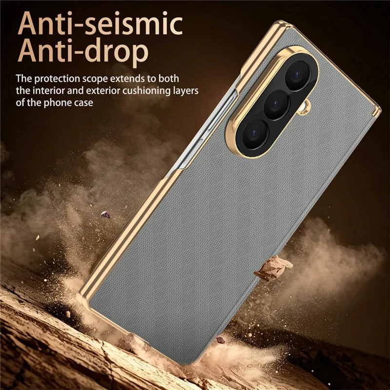For Samsung Galaxy Z Fold8 Ultra Magnetic Case Dual-Axis Hinge Protection Grid Pattern Leather + PC Phone Back Cover - Grey