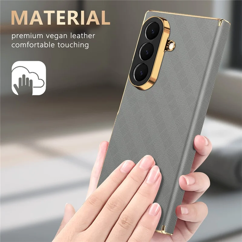 For Samsung Galaxy Z Fold8 Ultra Magnetic Case Dual-Axis Hinge Protection Grid Pattern Leather + PC Phone Back Cover - Grey