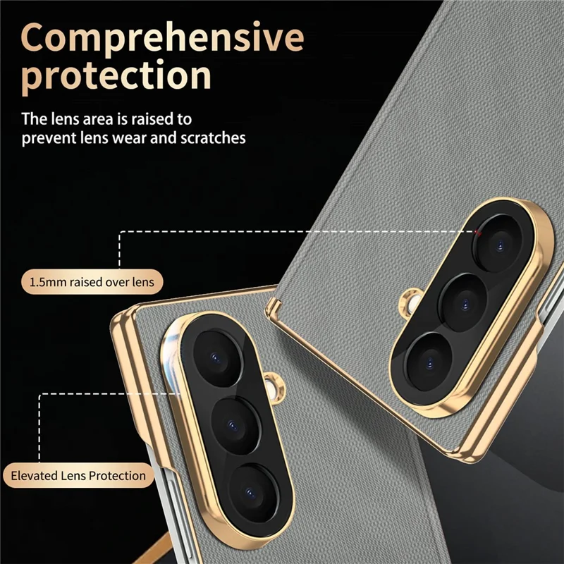 For Samsung Galaxy Z Fold8 Ultra Magnetic Case Dual-Axis Hinge Protection Grid Pattern Leather + PC Phone Back Cover - Grey