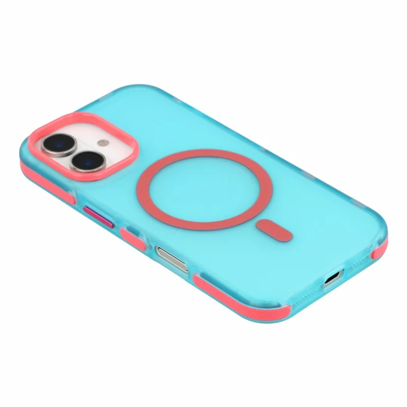For iPhone 17 Magnetic Case PC + TPU Dual-Layer Shockproof Anti-Slip Phone Cover with Metal Buttons - Blue