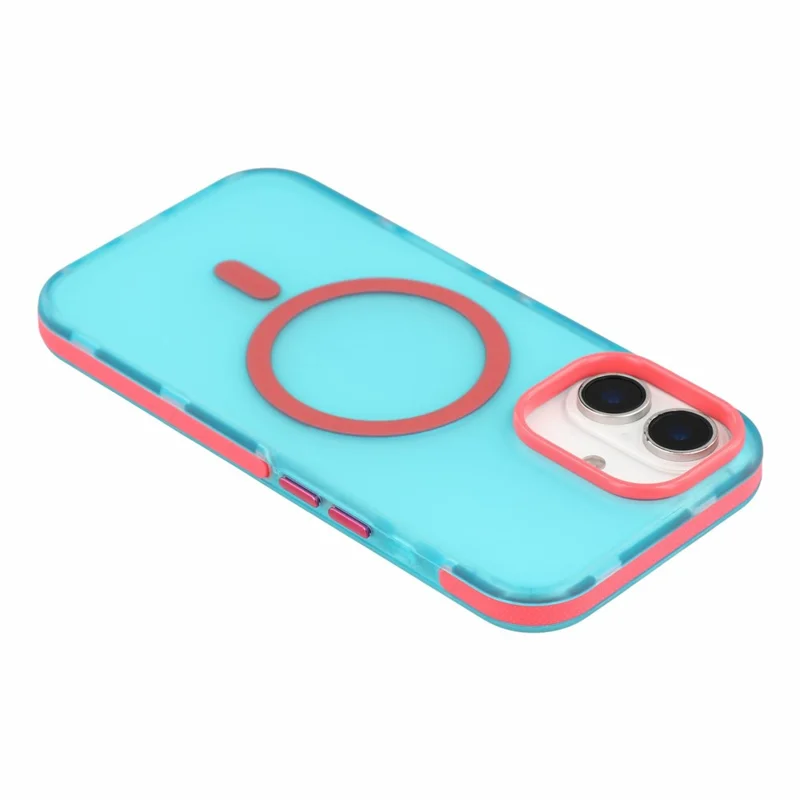 For iPhone 17 Magnetic Case PC + TPU Dual-Layer Shockproof Anti-Slip Phone Cover with Metal Buttons - Blue