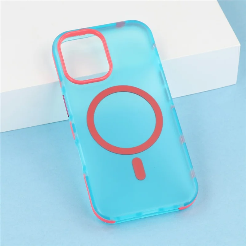 For iPhone 17 Magnetic Case PC + TPU Dual-Layer Shockproof Anti-Slip Phone Cover with Metal Buttons - Blue