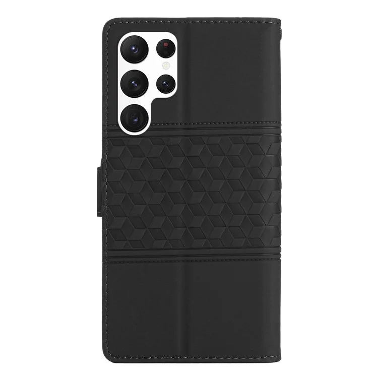 Mobile Phone Case Wallet for Samsung Galaxy S22 Ultra 5G, Imprinted Pattern Skin-touch Feeling Retro Stand Leather Phone Cover - Black