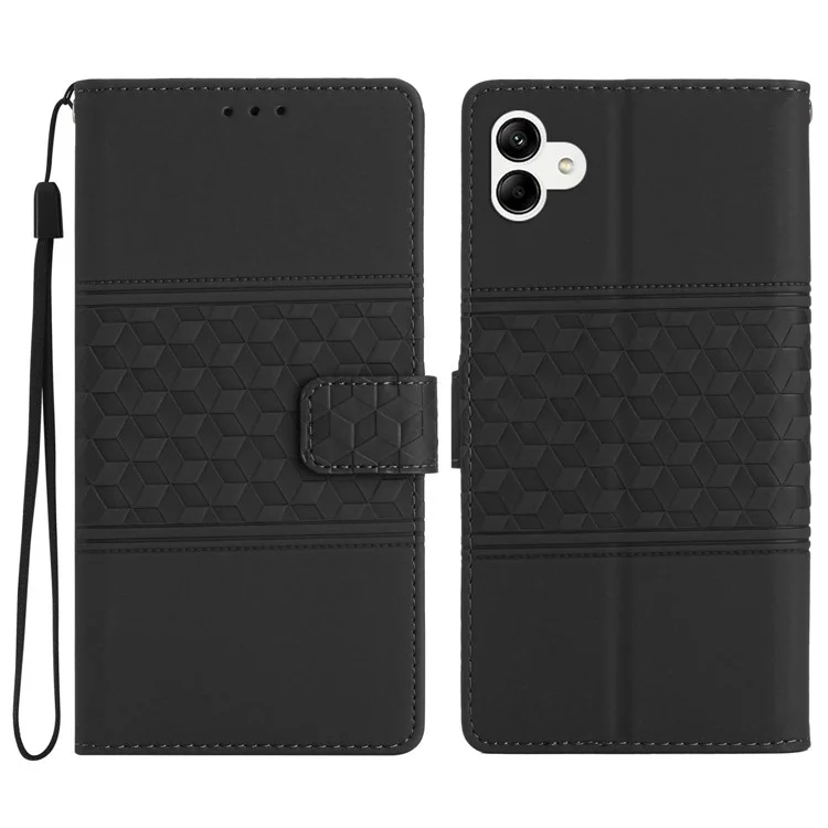 Skin-touch Wallet Case for Samsung Galaxy A04 4G (164.4 x 76.3 x 9.1 mm), Retro Imprinted Pattern Leather Phone Stand Cover - Black