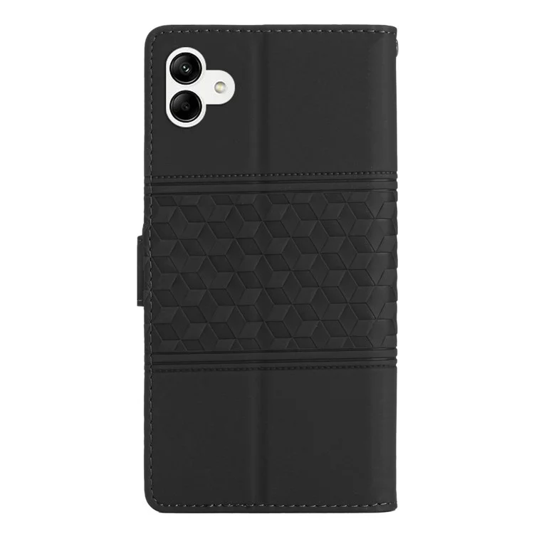 Skin-touch Wallet Case for Samsung Galaxy A04 4G (164.4 x 76.3 x 9.1 mm), Retro Imprinted Pattern Leather Phone Stand Cover - Black