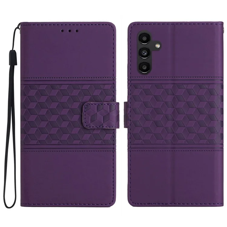 Skin-touch Feeling Phone Case for Samsung Galaxy A14 5G, Wallet Retro Imprinted Pattern Stand Leather Phone Cover - Purple