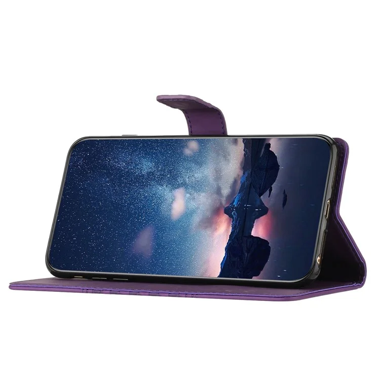 Skin-touch Feeling Phone Case for Samsung Galaxy A14 5G, Wallet Retro Imprinted Pattern Stand Leather Phone Cover - Purple