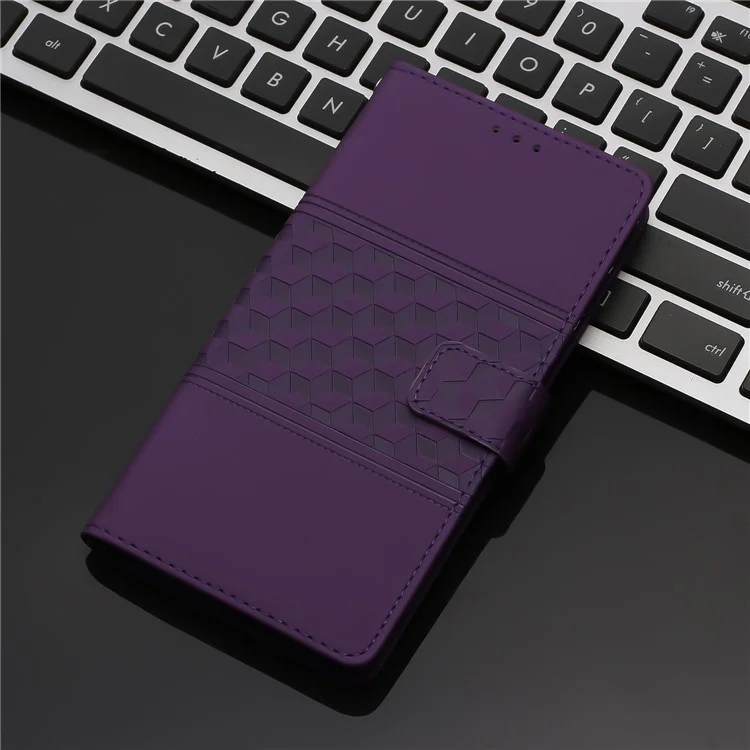 Skin-touch Feeling Phone Case for Samsung Galaxy A14 5G, Wallet Retro Imprinted Pattern Stand Leather Phone Cover - Purple