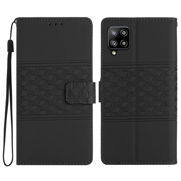 Para Samsung Galaxy A22 4G (versión de la Ue) Anti-dinger-pint-touch Feeling Cover Willet Retro Impresión Patrón Impreso de Cuero Concha de Cuero - Negro