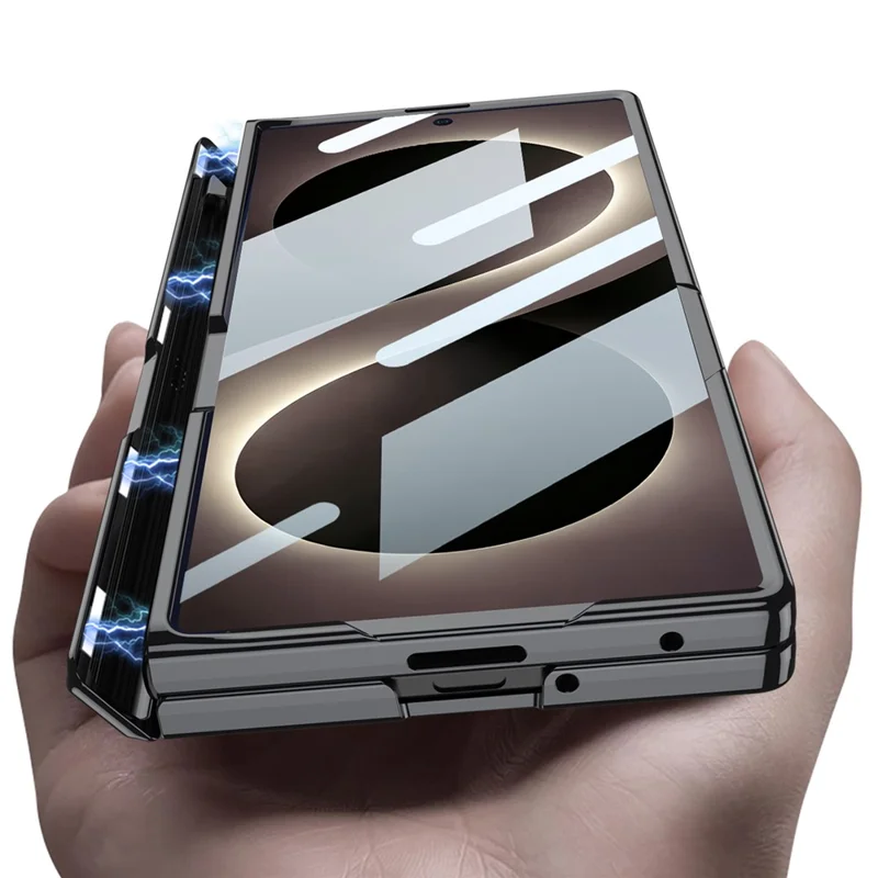 For Samsung Galaxy Z Fold8 Ultra Case Electroplating Kickstand PC Phone Cover with Screen Protector - Black
