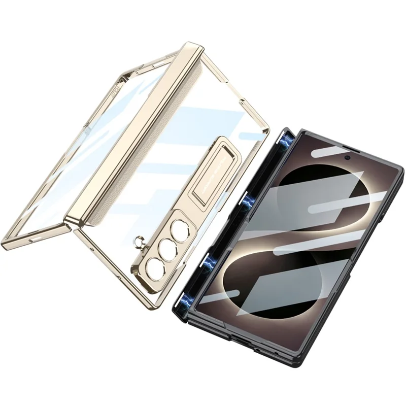 For Samsung Galaxy Z Fold8 Ultra Case Electroplating Kickstand PC Phone Cover with Screen Protector - Black