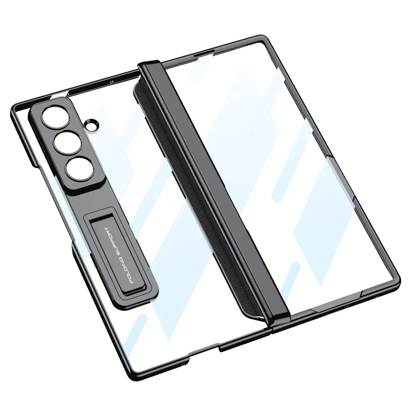 For Samsung Galaxy Z Fold8 Ultra Case Electroplating Kickstand PC Phone Cover with Screen Protector - Black