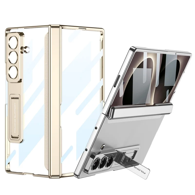 For Samsung Galaxy Z Fold8 Ultra Case Electroplating Kickstand PC Phone Cover with Screen Protector - Black