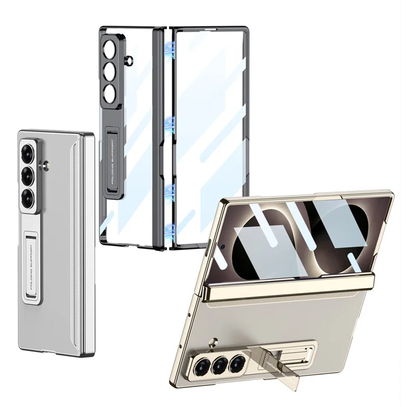For Samsung Galaxy Z Fold8 Ultra Case Electroplating Kickstand PC Phone Cover with Screen Protector - Black