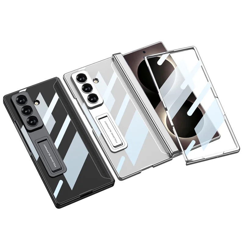For Samsung Galaxy Z Fold8 Ultra Case Electroplating Kickstand PC Phone Cover with Screen Protector - Black