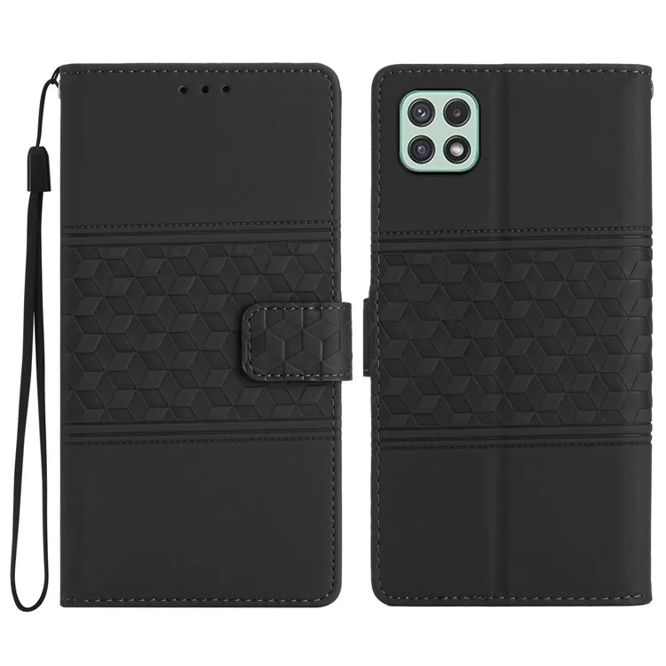 Slim Fit Phone Cover for Samsung Galaxy A22 5G (EU Version), Skin-touch Feeling Wallet Retro Imprinted Pattern Stand Leather Phone Case - Black