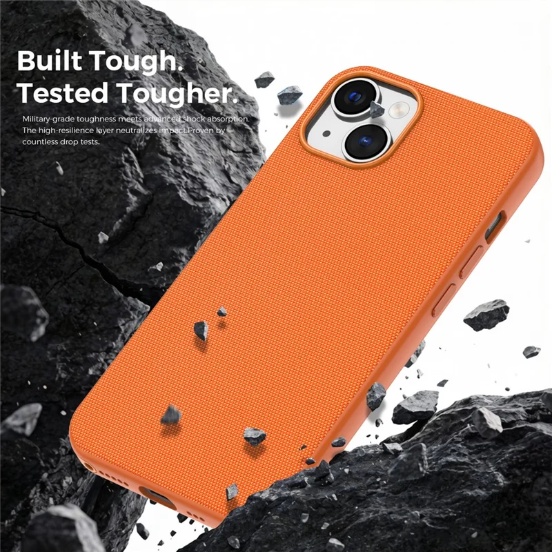 For iPhone 13  /  14 Magnetic Case Tech Fabric Coated TPU + PC Anti-Drop Phone Cover - Orange