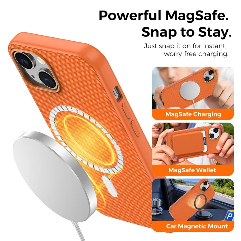 For iPhone 13  /  14 Magnetic Case Tech Fabric Coated TPU + PC Anti-Drop Phone Cover - Orange