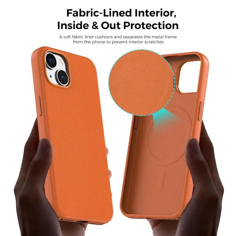For iPhone 13  /  14 Magnetic Case Tech Fabric Coated TPU + PC Anti-Drop Phone Cover - Orange