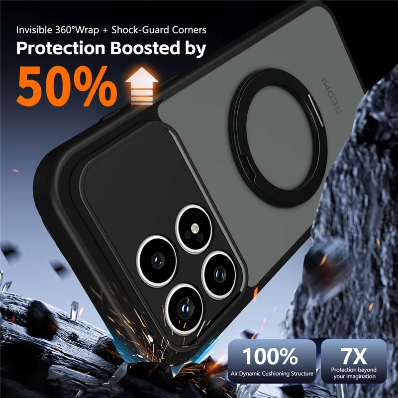Obudowa na Xiaomi Redmi K90 5G / Poco F8 Pro 5G z obracającym się magnetycznym podstawką, matowa przeciwwłamaniowa obudowa PC + TPU z matowym efektem - Czarny