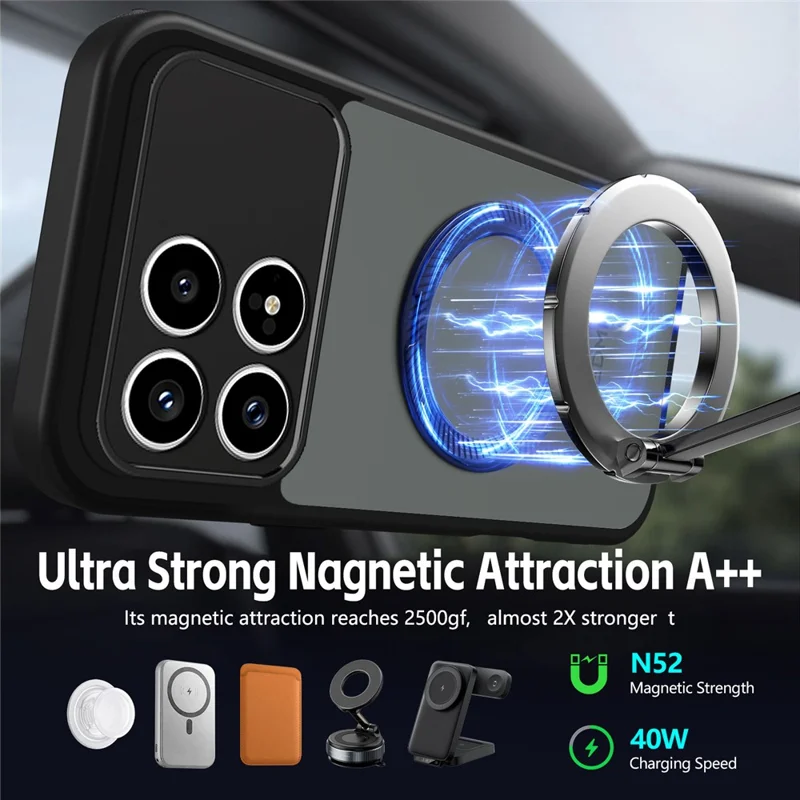 Obudowa na Xiaomi Redmi K90 5G / Poco F8 Pro 5G z obracającym się magnetycznym podstawką, matowa przeciwwłamaniowa obudowa PC + TPU z matowym efektem - Czarny