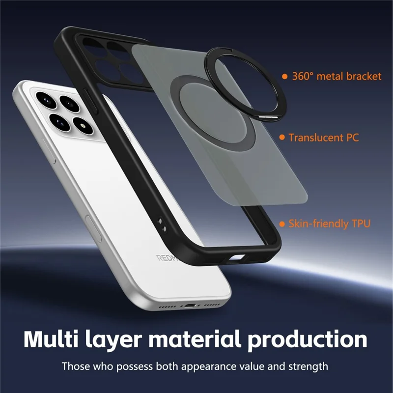 Obudowa na Xiaomi Redmi K90 5G / Poco F8 Pro 5G z obracającym się magnetycznym podstawką, matowa przeciwwłamaniowa obudowa PC + TPU z matowym efektem - Czarny