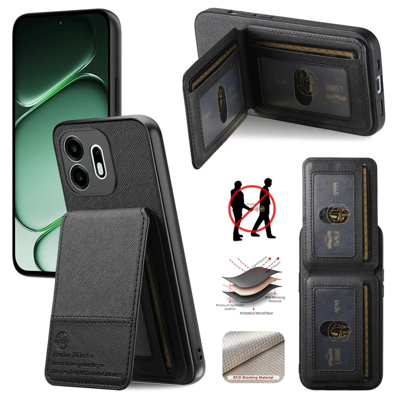 Til OnePlus N6 4G Etui med stoftekstur, lær + PC + TPU dæksel med RFID-blokerende kortlomme - Sort